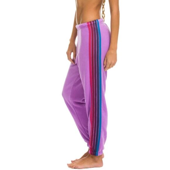 Aviator Nation Pants - Aviator Nation M Womens 5 Stripe Sweatpants Neon Purple Pink Rainbow